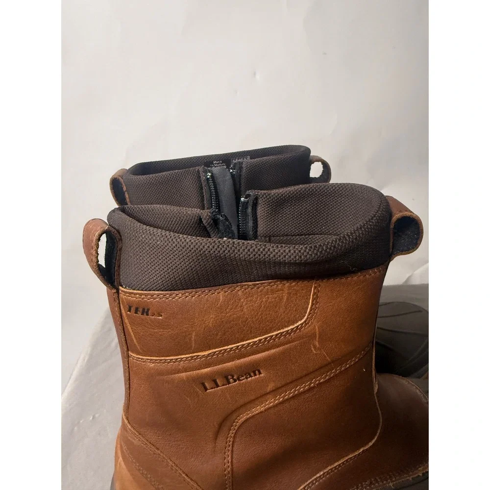 LL Bean Storm Chaser Boots Mens 14 Brown Leather Waterproof TEK2.5 Zip Winter